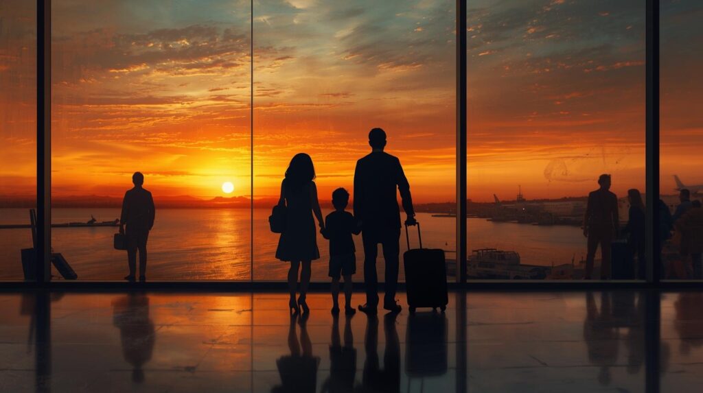 家族で海外生活の不安と希望を象徴する